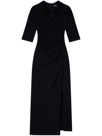 Giorgio Armani Fitted Black Midi Wrap Draped Dress