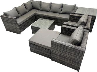Fimous Fimous Rattan Garden Furniture Patio Furniture Sets with Corner Sofa Square Coffee Table Big Stool Side Table Dark Grey Mixed