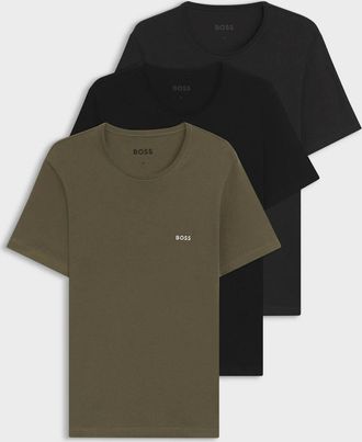 HUGO BOSS Mens BOSS Orange Mens Three-Pack of Cotton Underwear T-Shirts with Logo Embroidery - Green/Black/Grey 983 - Tan - Size: 38