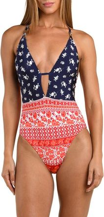 Sunshine 79 Flowers & Stripes One-Piece Swimsuit in Red Multi at Nordstrom, Size 10