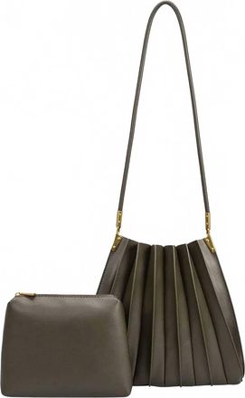 Melie Bianco Womens Carrie Pleated Vegan Leather Shoulder Bag In Olive