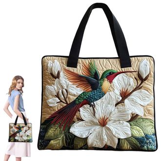 Generic Quilted Tote Bag, Embroidery Floral Animal Patchwork Bags, Boho Tote Bags for Women, Large Capacity Canvas Totes, Suitable for Office, Shopping, Appoi