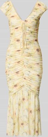 Little Mistress Midikleid mit Drapierungen und V-Ausschnitt in GELB, Gr&ouml;&szlig;e 34