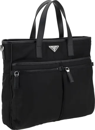 Prada Mens Logoed Tote Bag Nero Nylon Shoulder