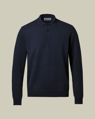 CHARLES TYRWHITT Cashmere Knitted Polo - Navy Size Large by Charles Tyrwhitt