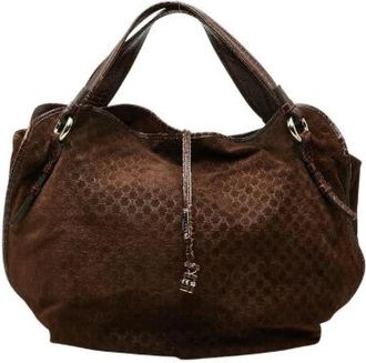 Celine Pre-owned Shoulder Bags, female, Brown, Size: ONE SIZE Pre-owned Macadam Bittersweet Leather Suede Tote Bag