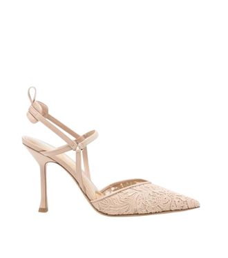 Fendi Beige Lace Slingback Pumps