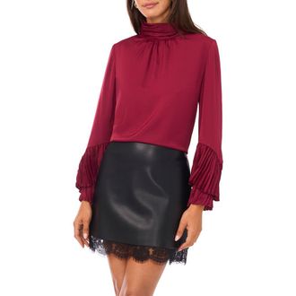 Vince Camuto Ruffle Bell Sleeve Mock Neck Top in Boysenberry at Nordstrom Rack, Size Xx-Large
