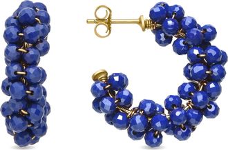 Luxenter oorbellen in 925 sterling zilver en donkerblauw kristal, afgewerkt in 18 karaats geel goud - Silka