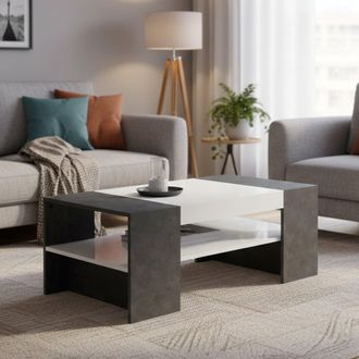 Dmora Mesa De Centro, Made In Italy, Mesa De Sal&oacute;n, 110x60h40 Cm, Blanco Brillante Y Gris Ceniza, Con Embalaje Reforzado - Dmora