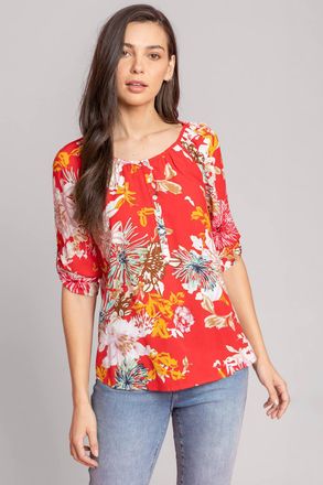 Roman Bold Floral Print Button Top