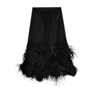 The Attico Rokken, Dames, Zwart, S, Feather Midi Skirt