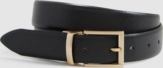 Reiss Ricky Reversible Belt - Black Leather Plain, Size: 34