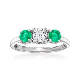 Ross-Simons Lab-Grown Diamond Ring With. Emeralds in 14kt White Gold