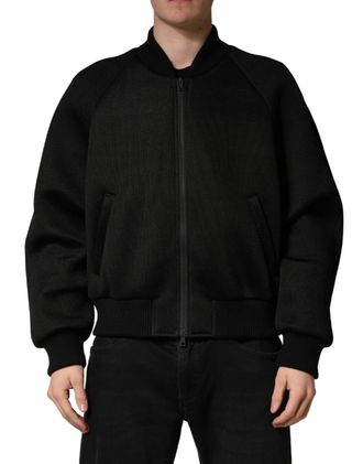 Dolce & Gabbana Men Black Nylon Full Zip Bomber Jacket Clothing