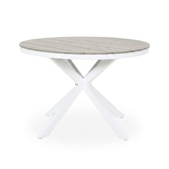 ED&Egrave;N JARD&Iacute; Mesa de exterior redonda 110cm blanco, con tablero imitaci&oacute;n madera