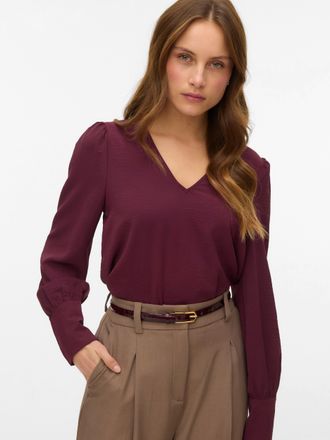 Vero Moda Langarmbluse VERO MODA VMESME LS V-NECK TOP WVN GA, Damen, Gr. XS, winetasting, Web, Obermaterial: 100% Polyester, unifarben, regular fit normal, V-Au