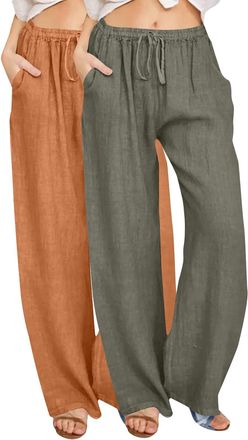 Generic Stretchy Trousers for Womens UK Pleated Pants for Womens Casual Wide Leg Pants Ladies Cotton Linen Casual Loose White Salwar Petite Trousers Women