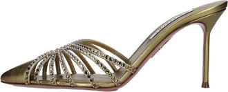 Aquazzura Flow Mule 85 - Dames - Muiltjes - Groen - 35 EU - Leer - Schoenen