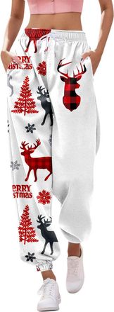 Generic Christmas Joggers Womens Funny Reindeer Print Holiday Sweatpants Baggy Elastic Waist Trousers Oversized Xmas Drawstring Jogging Pants Ladies Jogging W