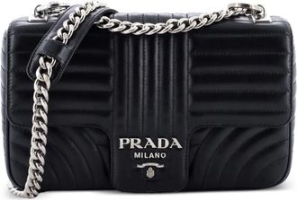 Prada Chain Flap Shoulder Bag Diagramme gewatteerde leren medium crossbodytas - Zwart