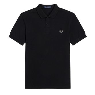 Fred Perry Mens Black Plain Polo Shirt Cotton - Size Large