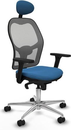 Piqueras y Crespo Piqueras Y Crespo - Jorquera Sincro Malla Gris Similpiel Azul Claro Brazos 3d Base Aluminio Cabecero Fijo Ruedas 65mm Nailon