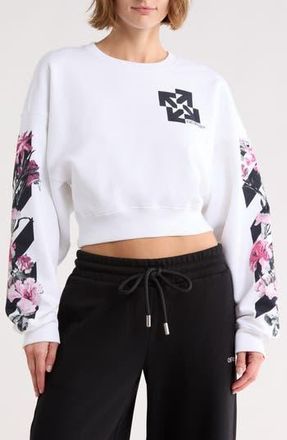 Off-white Crop Crewneck Graphic Sweatshirt in Bright White at Nordstrom Rack, Size X-Large