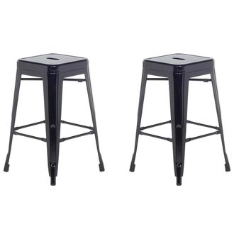 Beliani Conjunto De 2 Taburetes De Acero Negro 60 Cm Industrial Interior Ba&ntilde;o Cocina Sala De Estar Exterior Jard&iacute;n Cabrillo