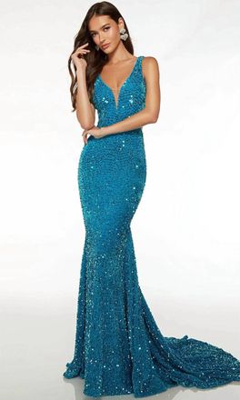 Alyce Paris Open Back Sheath Evening Dress In Ocean