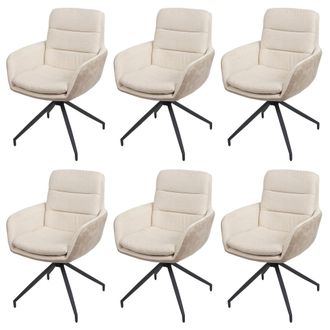Hhg Hhg - Juego De 6 Sillas De Comedor 655, Silla De Cocina Sill&oacute;n Silla, Giratoria Auto Posici&oacute;n, Tela Mvg, Crema-beige
