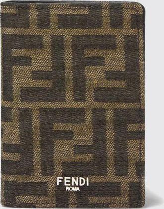 Fendi Portacarte di credito FF Fendi in misto cotone jacquard e pelle