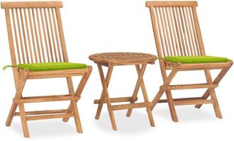vidaXL Set Comedor De Jard&iacute;n Plegable 3 Piezas Madera De Teca Cojines Vidaxl