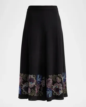 Libertine - Libertine Mosaic Floral Embellished Wool Midi Tulip Skirt