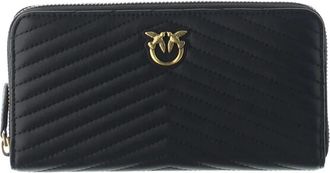 Pinko Chevron Nero Portemonnee met Ritssluiting - Dames - Portefeuilles - Zwart - ONE Size - Leer - Accessoires