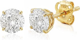 MAX + STONE 14k Gold Solitaire Round Earrings Studs Embellished with Swarovski Zirconia Various Sizes