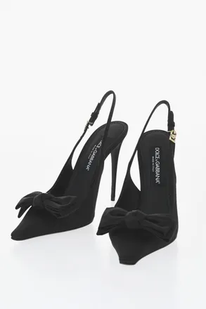 Dolce & Gabbana Satin Slingbacks in Solid Color with Bow and Monogram Buckle, 12cm Heel Dolce & Gabbana
