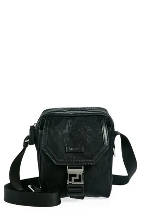 Versace Barocco Nylon Messenger Bag in Black-Ruthenium at Nordstrom