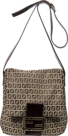 Fendi Beige & Brown Zucchino Canvas Flap Crossbody (Authentic Pre-Loved)