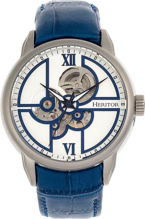 Heritor Sanford Semi-Skeleton Leather-Band Watch