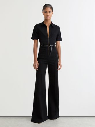 Reiss Black Wide-leg Zip-through Denim Jumpsuit, 16