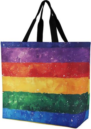 Generic Rainbow Flag LGBTQ G-alaxy Reusable Shopping Bags One Shoulder Grocery Tote Bag Waterproof Big Purse for Work Travel