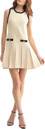 Mila Mae Pleated Sleeveless Mini Sweater Dress in Taupe Black at Nordstrom, Size X-Large