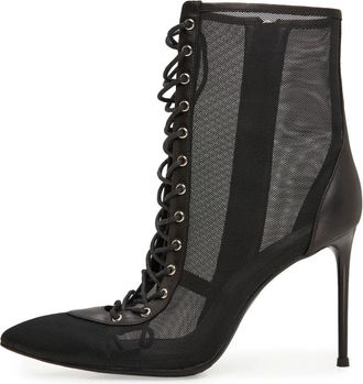 Cesare Gaspari Zijdezachte veterlaarsjes met stilettohak van mesh - Dames - Laarzen met Hak - Zwart - 38 EU - Schoenen