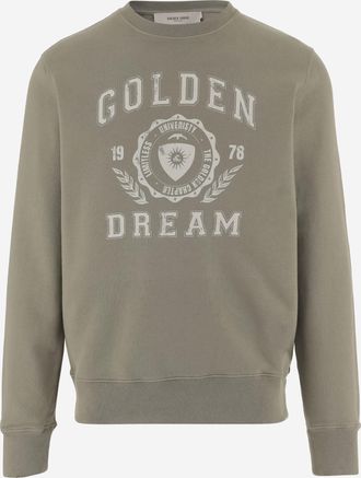 Golden Goose Mens Cotton Logo Sweatshirt Taupe Knitwear Sweater