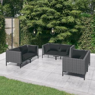 vidaXL 6 Pcs Conj. Garden Lounge Con Cojines De Mimbre Gris Oscuro