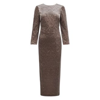 PESERICO Sequined Long Fitted Dress - Dames - Feestkleedjes - Bruin - 2XS - Polyester - Kleedjes