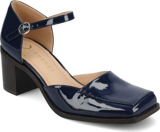 Journee Collection Evangeline Block Heel Pump in Navy Patent at Nordstrom Rack, Size 8.5