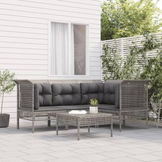 vidaXL Set De Muebles De Jard&iacute;n 5 Pzas Y Cojines Rat&aacute;n Sint&eacute;tico Gris Vidaxl