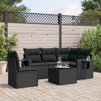 vidaXL Set De Sof&aacute;s De Jard&iacute;n 6 Piezas Y Cojines Rat&aacute;n Sint&eacute;tico Negro Vidaxl